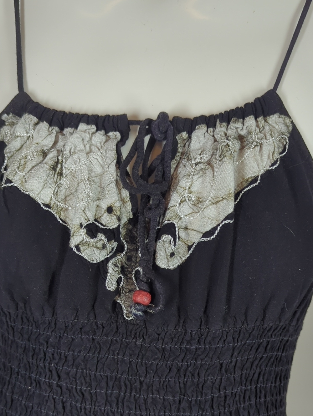 Vintage Mayur Black Embroidered Spaghetti-Strap Dress with Cream Accents - Picture 5 of 7